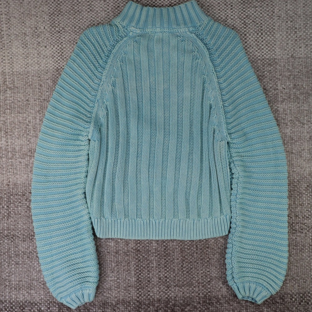 Free People Blue Chunky Knit Mock Neck High Low Pullover Sweater Small